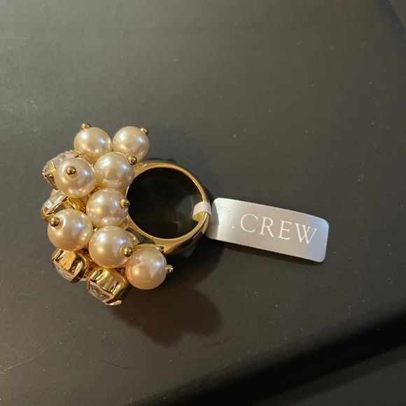 J. Crew Gold Pearl Cubic Zirconia Statement Rings - Picture 1 of 5